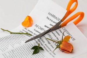 Marriage Contract and Roses Being Cut in Half
